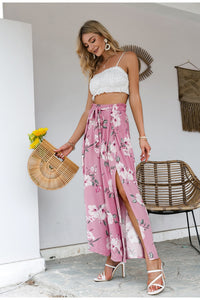 Printed Wide Leg Ruffled Pants