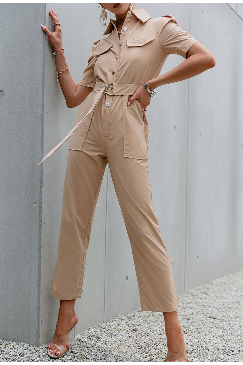 White puff sleeve Lace-up Jumpsuit