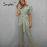 White puff sleeve Lace-up Jumpsuit