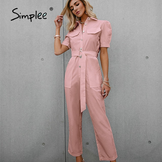 White puff sleeve Lace-up Jumpsuit