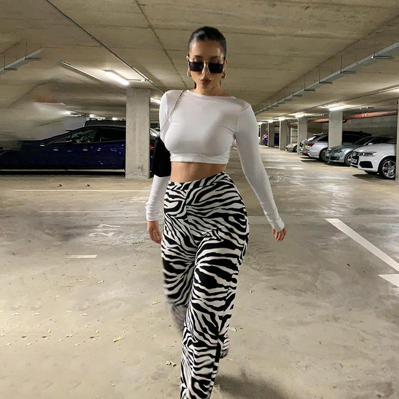 Zebra Print Wide Leg Pants