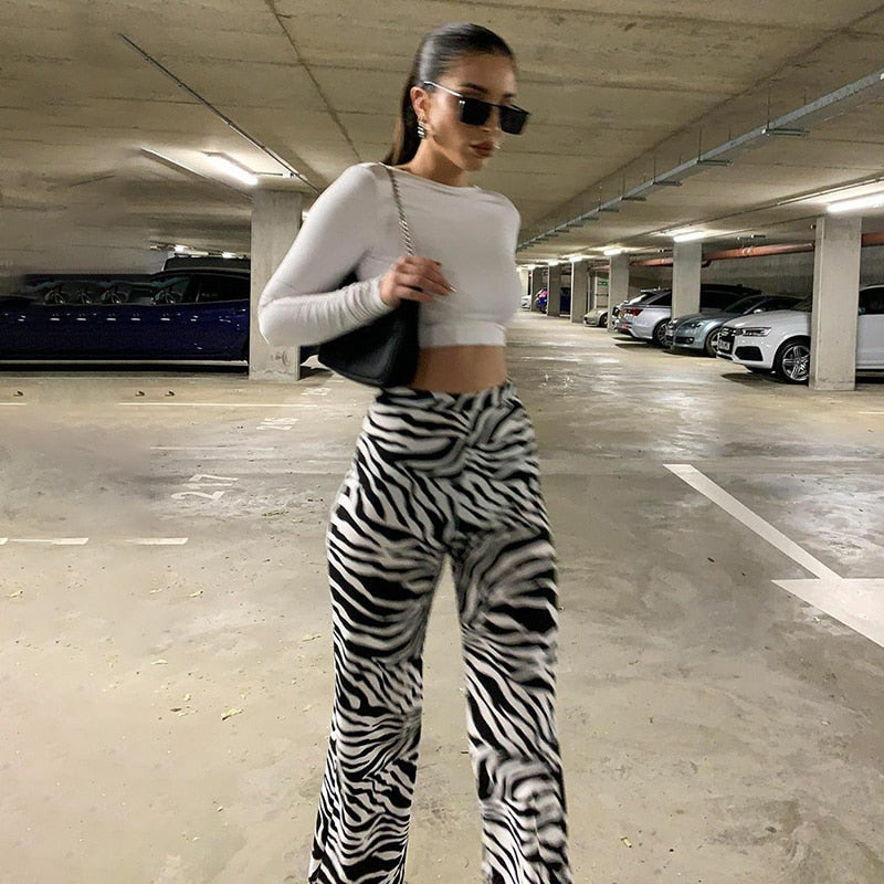 Zebra Print Wide Leg Pants