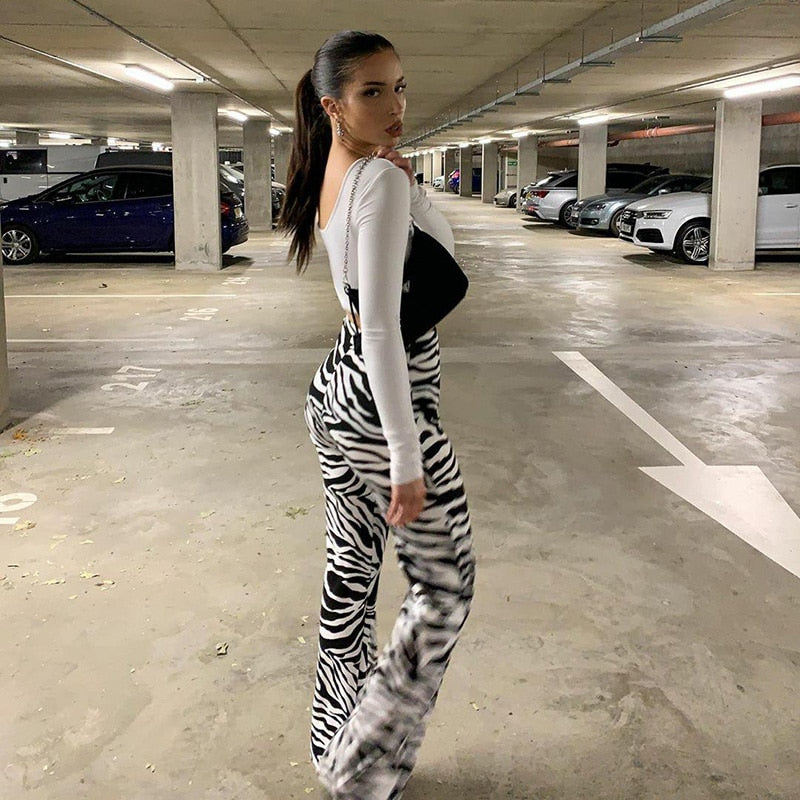 Zebra Print Wide Leg Pants