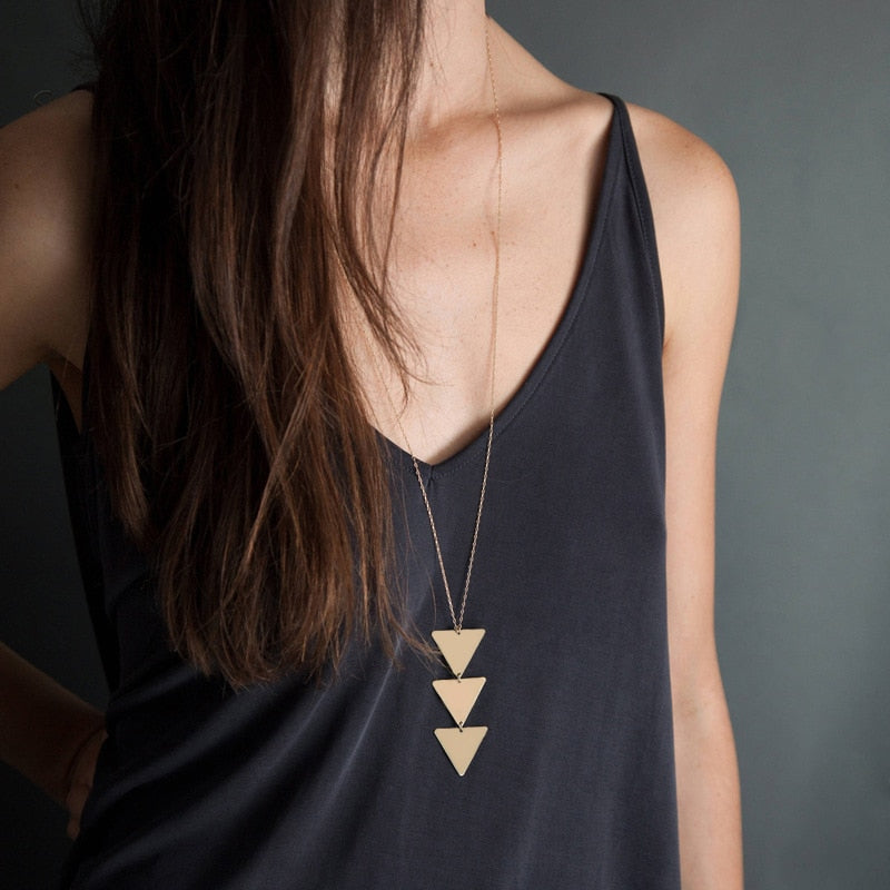 Geometric Triangle Long Necklace