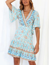 Summer Boho Floral Printed Mini Dress