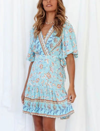 Summer Boho Floral Printed Mini Dress