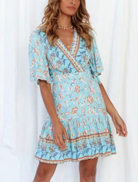 Summer Boho Floral Printed Mini Dress