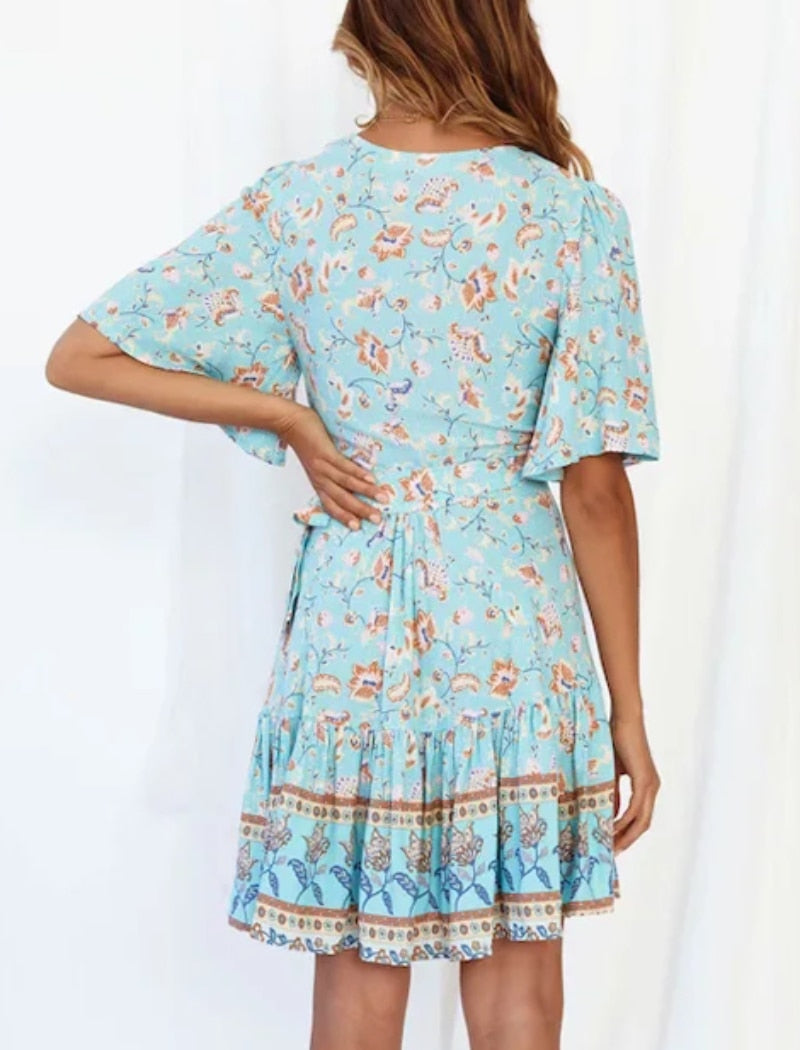 Summer Boho Floral Printed Mini Dress