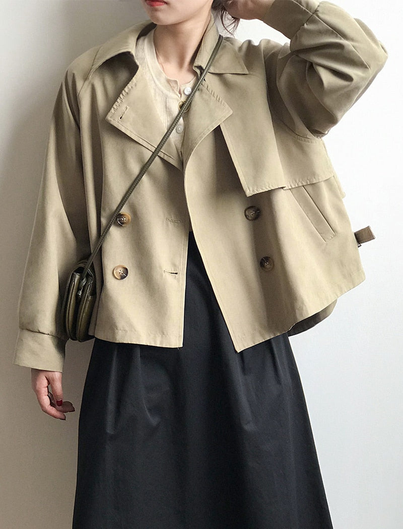 Double Breasted Long Sleeve Trench Coat