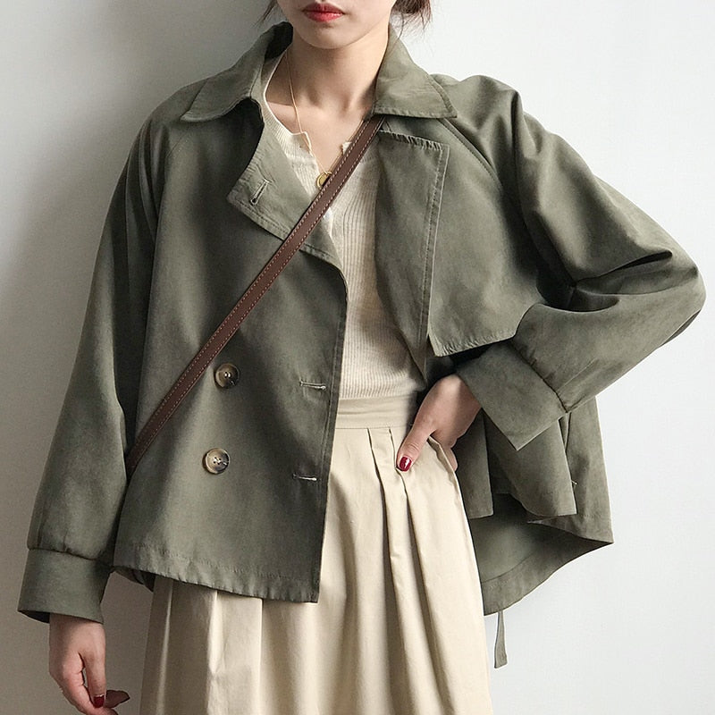 Double Breasted Long Sleeve Trench Coat