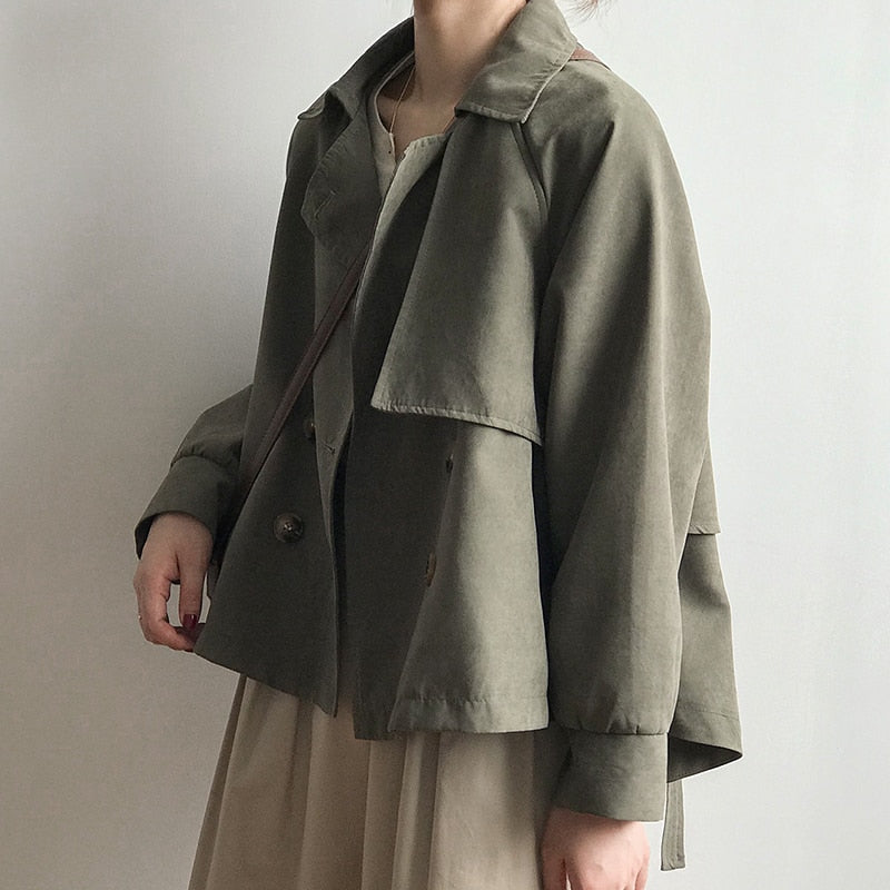 Double Breasted Long Sleeve Trench Coat