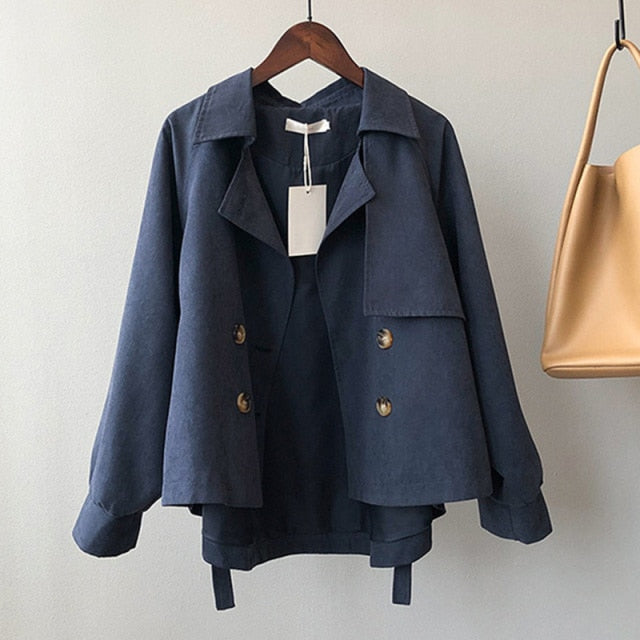 Double Breasted Long Sleeve Trench Coat