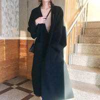 Elegant Solid Long Wool Coat