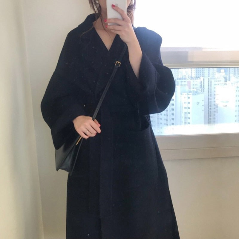 Elegant Solid Long Wool Coat