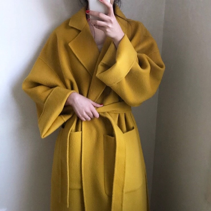 Elegant Solid Long Wool Coat