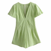 Green Color Sexy Deep V Neck Playsuit