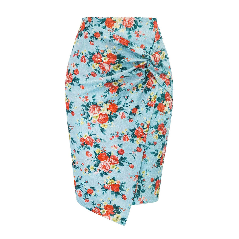 Multicolor Allover Floral Pencil Skirt