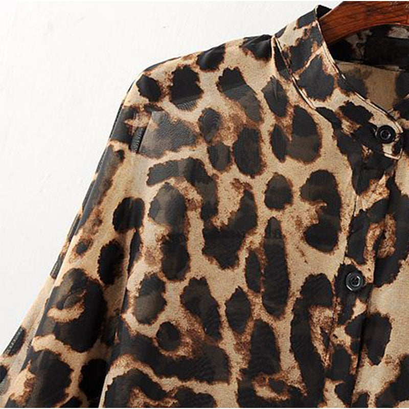 Irregular Leopard Print Chiffon Blouse