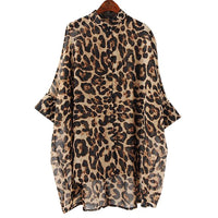 Irregular Leopard Print Chiffon Blouse