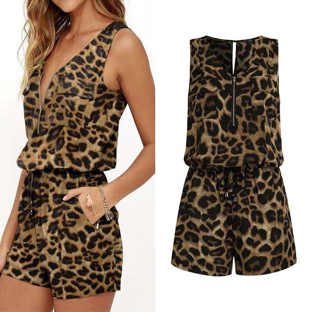 Leopard Print V-Neck Jumpsuit