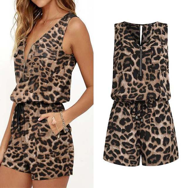 Leopard Print V-Neck Jumpsuit