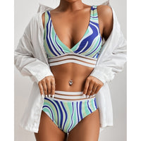 Leaves Printed High Waist Two Pieces Bikini Set