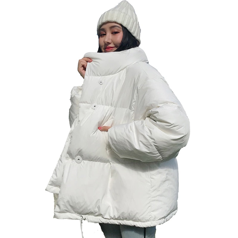 Winter Solid Down Jacket Coat With Pockets