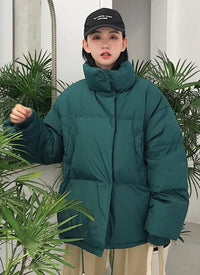 Winter Solid Down Jacket Coat With Pockets