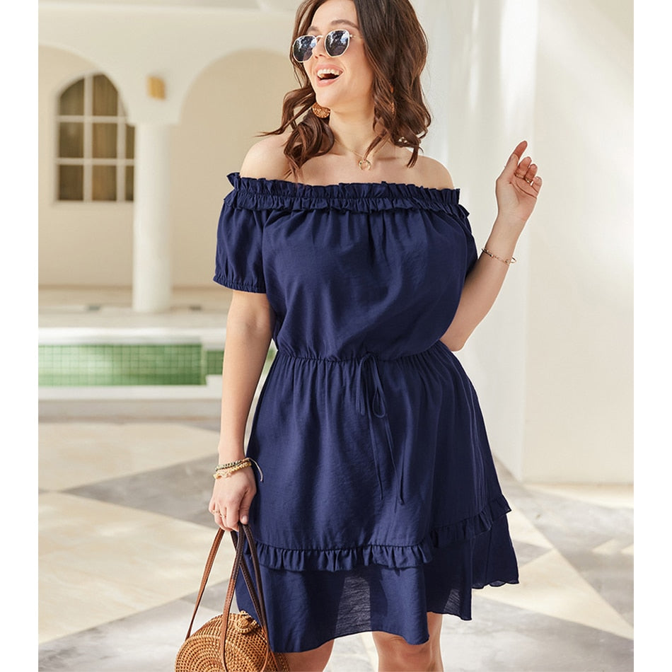 Navy Blue One-Shoulder Dress