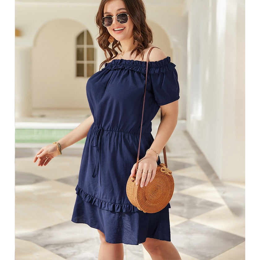 Navy Blue One-Shoulder Dress