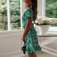 V Neck Floral Print A-Line Dress