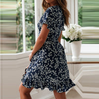 V Neck Floral Print A-Line Dress