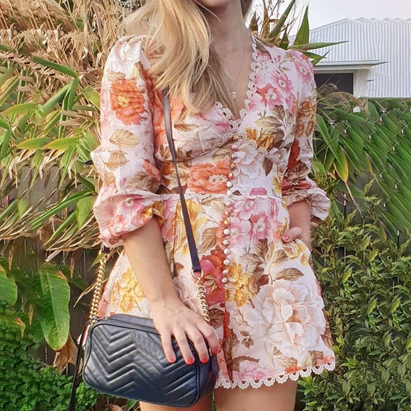 Summer Boho Style Floral Print Playsuit