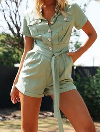 Solid Short Sleeve Office Playsuit