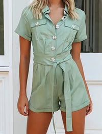 Solid Short Sleeve Office Playsuit