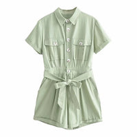 Solid Short Sleeve Office Playsuit