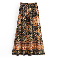 Bohemian Black Ruffle Hem Wrap Knotted Floral Skirt