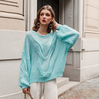 Hollow Out Lantern Sleeve Oversize Sweater