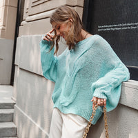 Hollow Out Lantern Sleeve Oversize Sweater