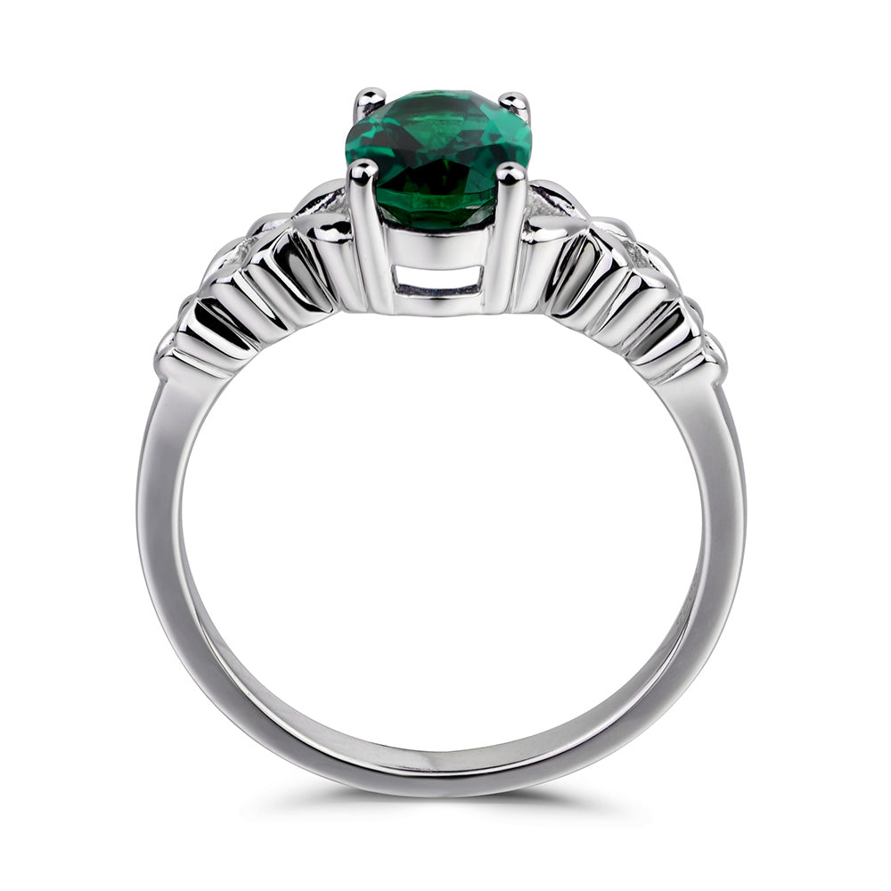 Green Emerald Solitaire 925 Sterling Silver Ring