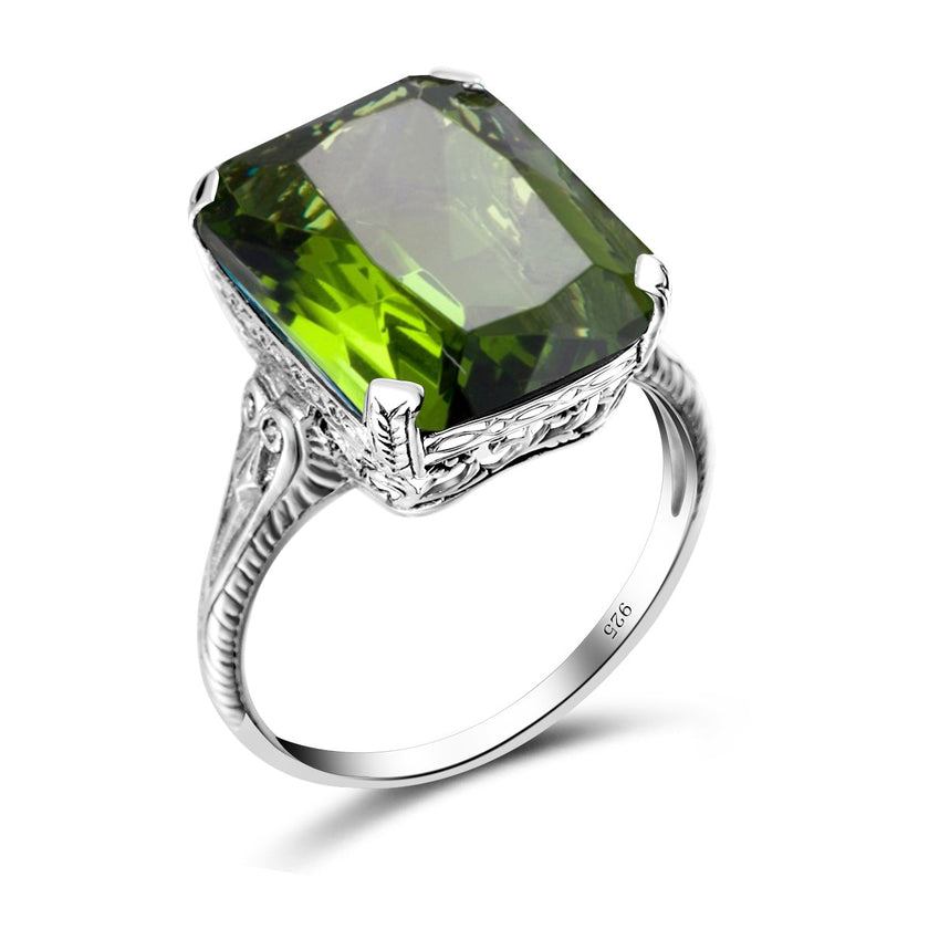 Genuine Peridot Solitaire 925 Sterling Silver Ring