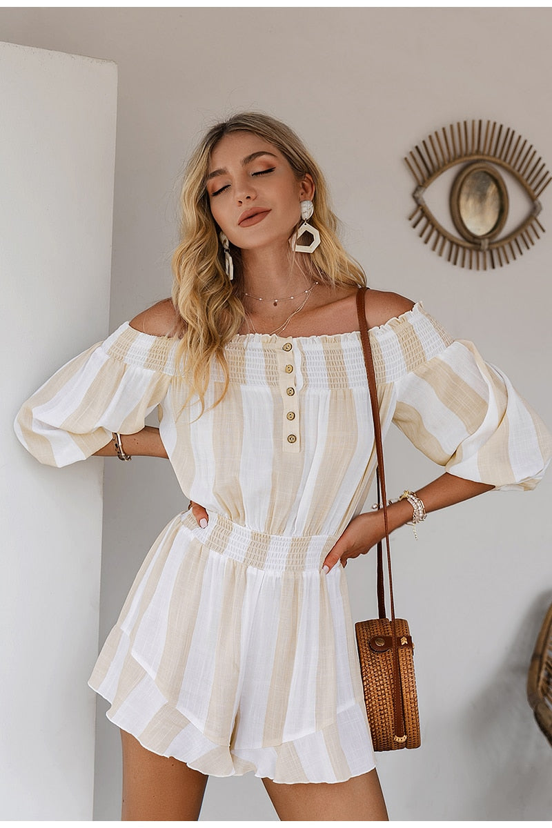 Off Shoulder Lantern Sleeve Rompers