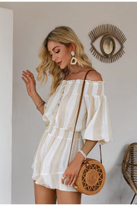 Off Shoulder Lantern Sleeve Rompers