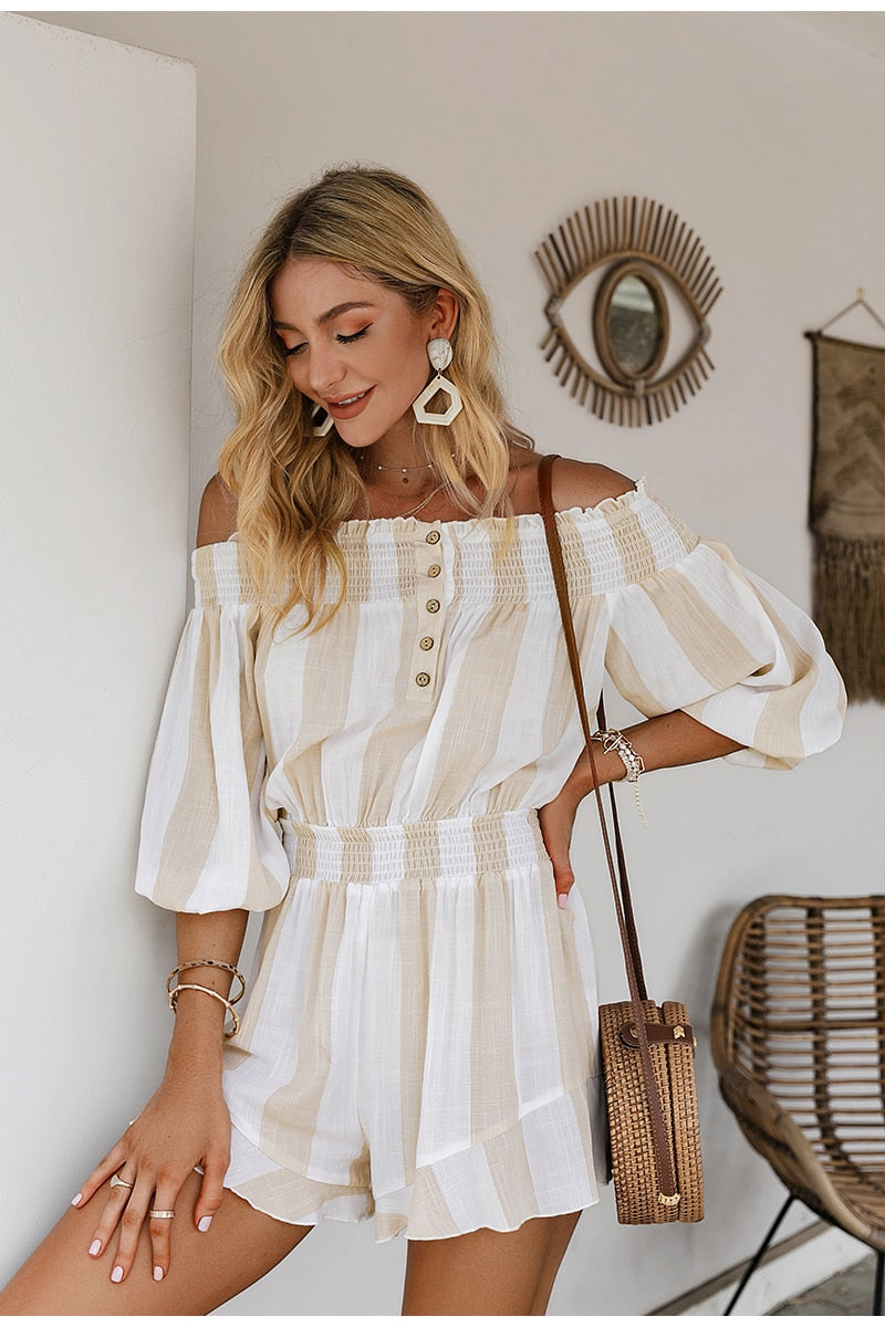 Off Shoulder Lantern Sleeve Rompers