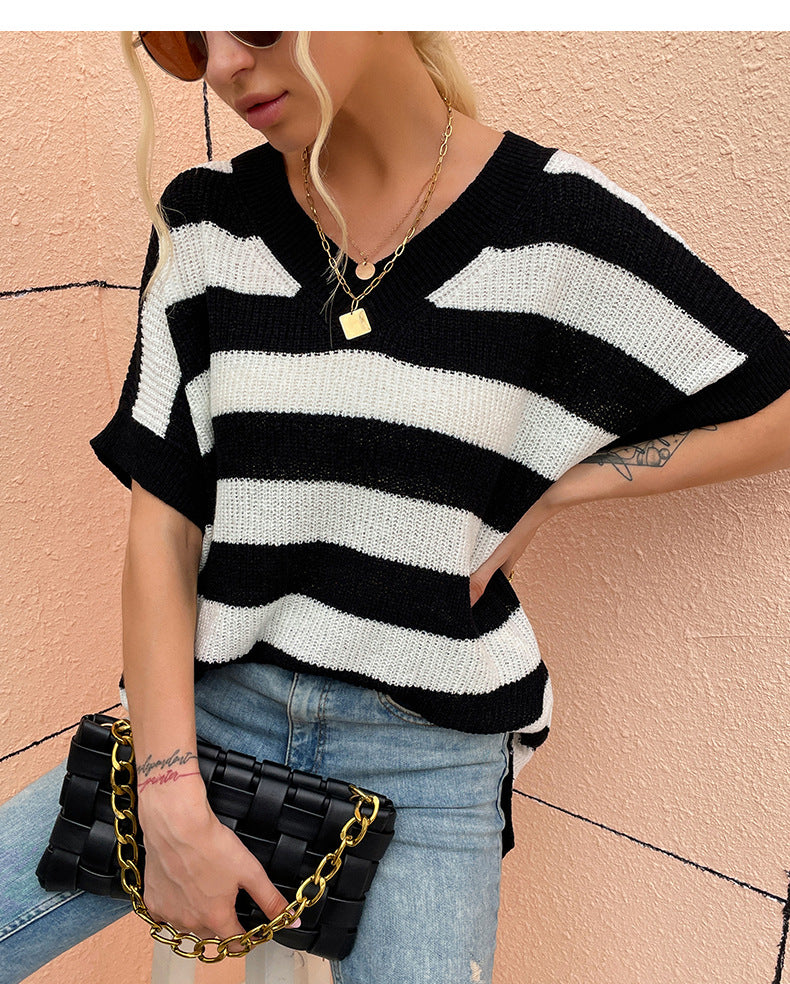 V-Neck Stripe Sweater