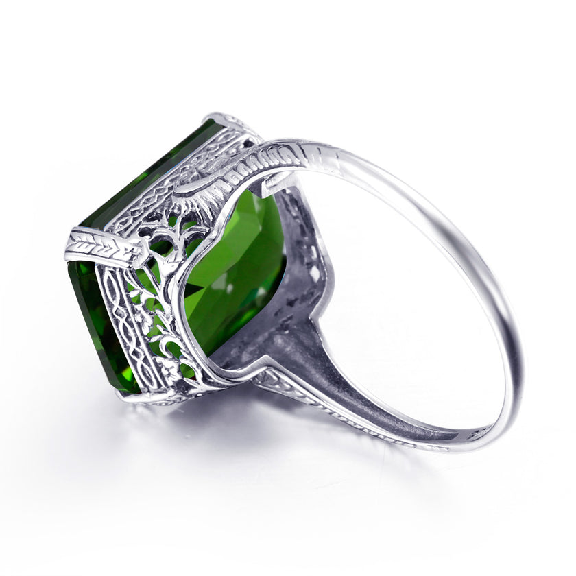 Genuine Peridot Solitaire 925 Sterling Silver Ring