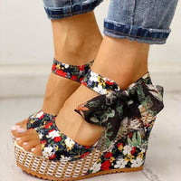 Floral Print Wedge Shoes