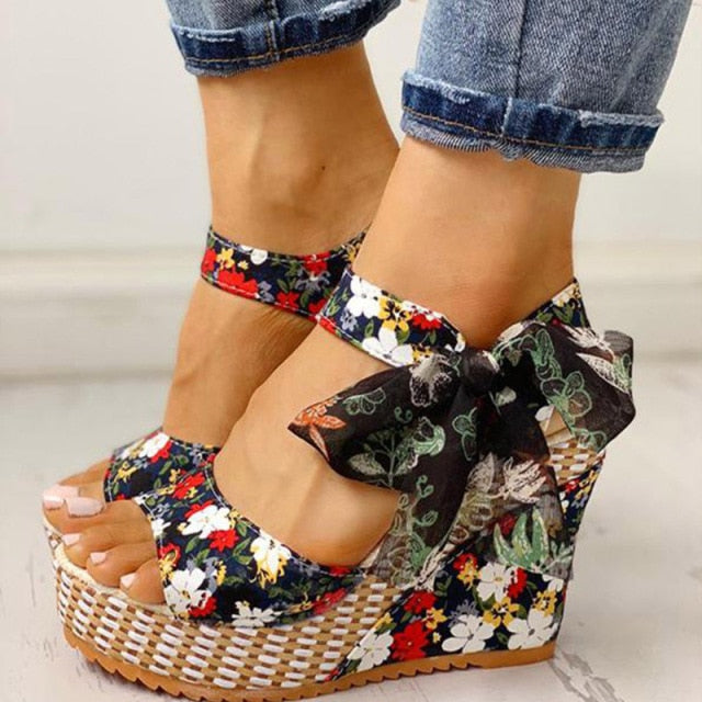 Floral Print Wedge Shoes