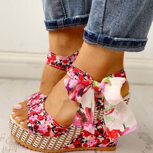 Floral Print Wedge Shoes