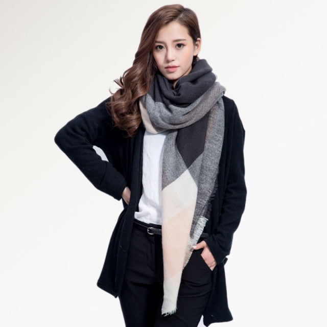 Winter Plaid Square Knitted Scarf